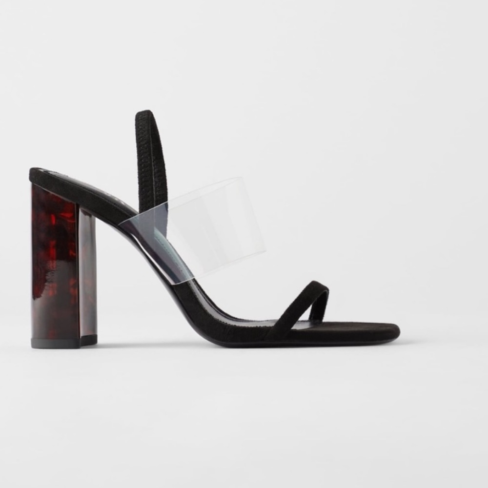 ZARA TORTOISESHELL Clear Acrylic HEELED SANDALS 6